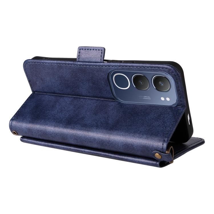 For vivo Y19s 4G Multi-card Slots Crossbody Cowhide Leather Phone Case
