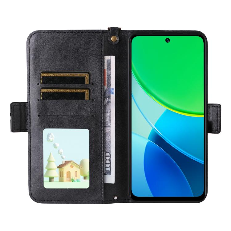 For vivo Y19s 4G Multi-card Slots Crossbody Cowhide Leather Phone Case