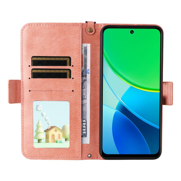 For vivo Y19s 4G Multi-card Slots Crossbody Cowhide Leather Phone Case