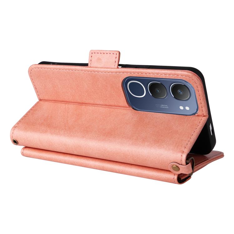 For vivo Y19s 4G Multi-card Slots Crossbody Cowhide Leather Phone Case
