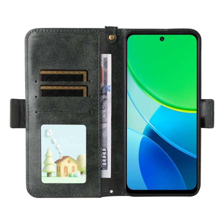 For vivo Y19s 4G Multi-card Slots Crossbody Cowhide Leather Phone Case