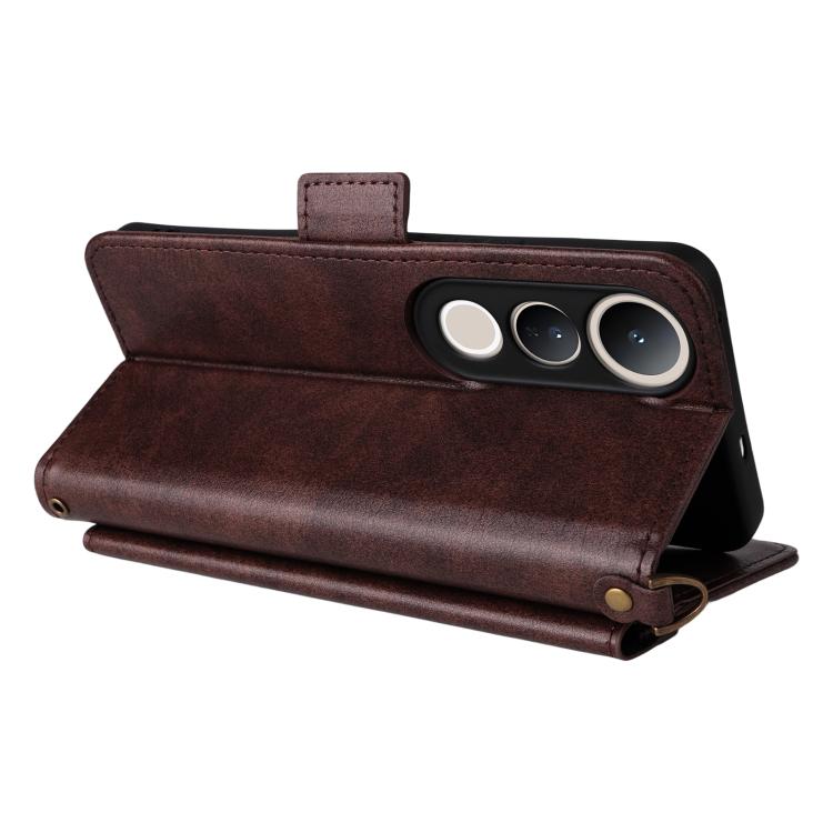 For vivo V50 Lite 5G Global Multi-card Slots Crossbody Cowhide Leather Phone Case