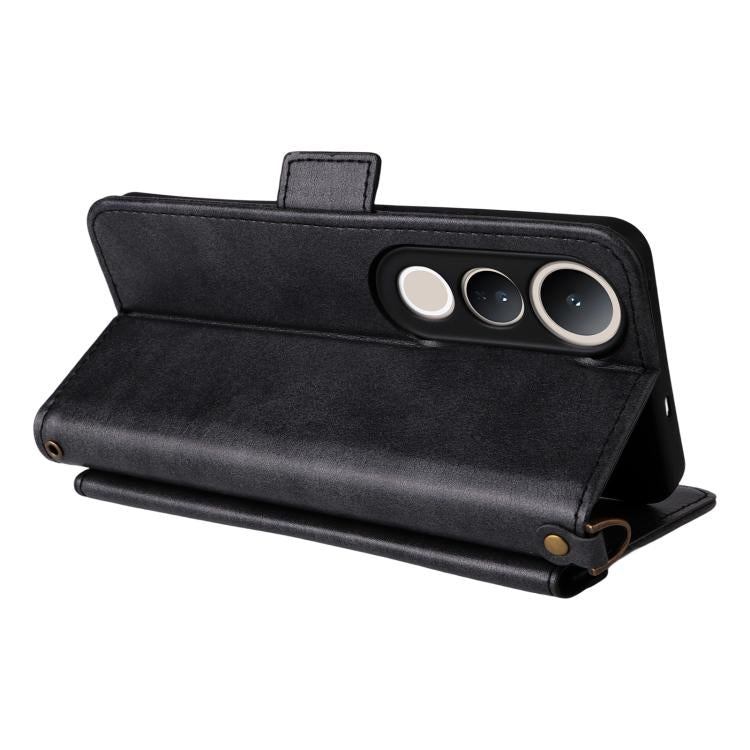 For vivo V50 Lite 5G Global Multi-card Slots Crossbody Cowhide Leather Phone Case