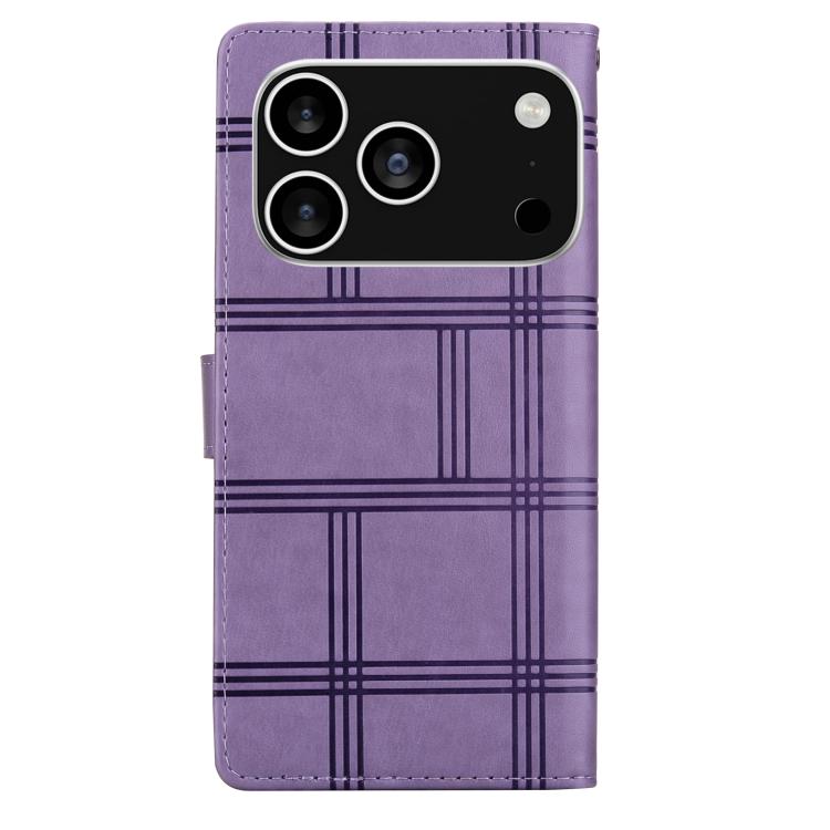 For iPhone 17 Pro Max Embossed Checkered Leather Phone Case