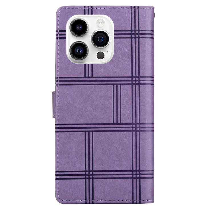 For iPhone 15 Pro Max Embossed Checkered Leather Phone Case