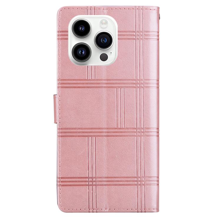 For iPhone 15 Pro Max Embossed Checkered Leather Phone Case