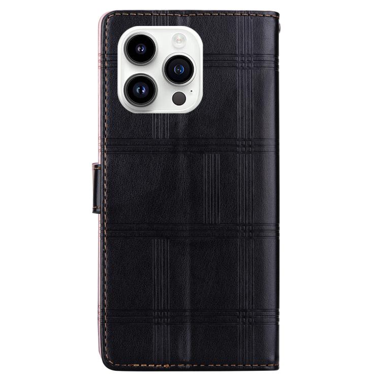 For iPhone 15 Pro Max Embossed Checkered Leather Phone Case