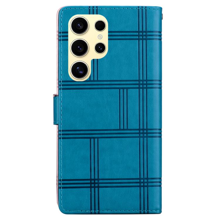 For Samsung Galaxy S22 Ultra 5G Embossed Checkered Leather Phone Case