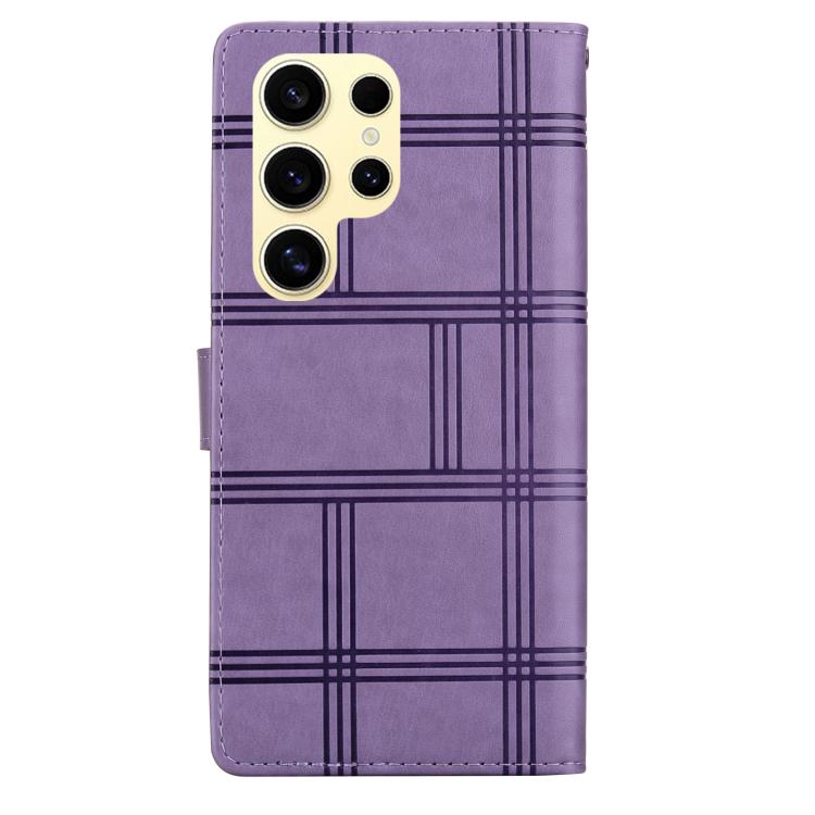 For Samsung Galaxy S22 Ultra 5G Embossed Checkered Leather Phone Case