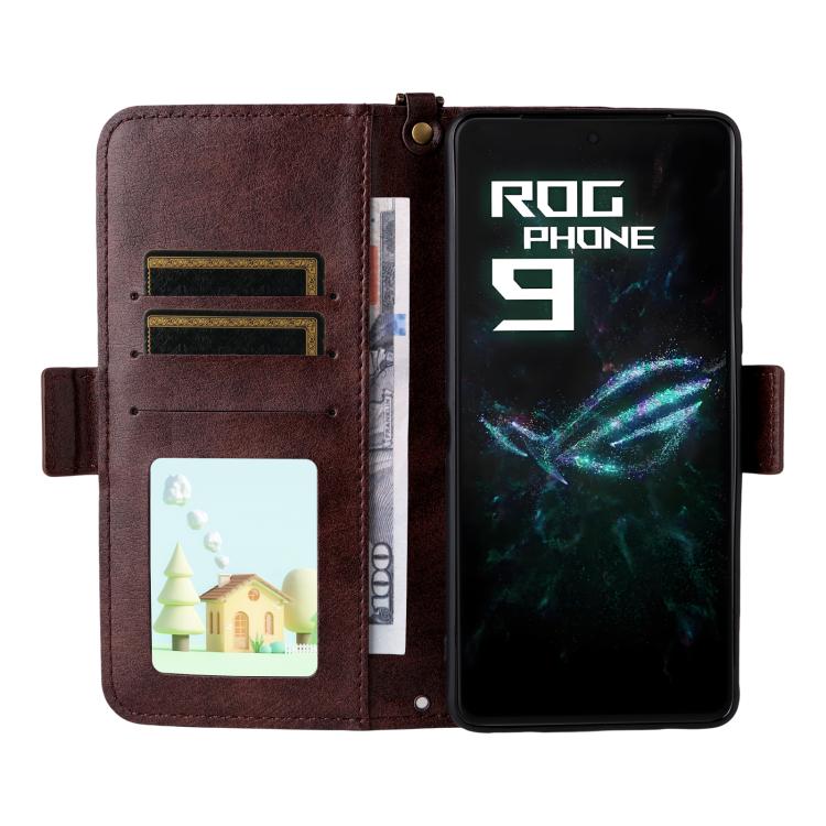 For Asus ROG Phone 9 / 9 Pro Multi-card Slots Crossbody Cowhide Leather Phone Case