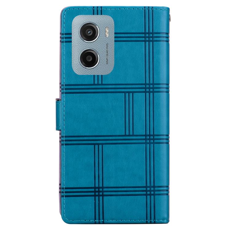 For Motorola Moto E15 Embossed Checkered Leather Phone Case