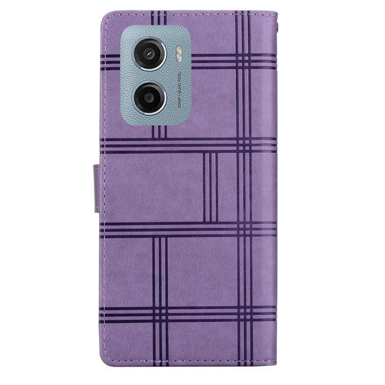 For Motorola Moto E15 Embossed Checkered Leather Phone Case