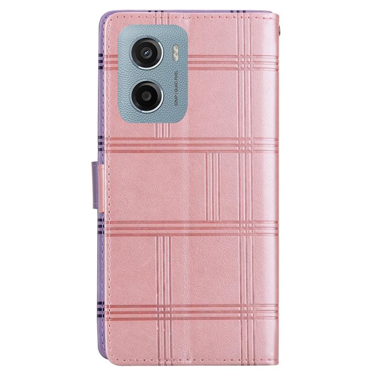 For Motorola Moto E15 Embossed Checkered Leather Phone Case
