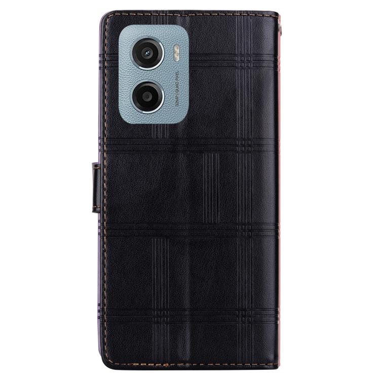 For Motorola Moto E15 Embossed Checkered Leather Phone Case