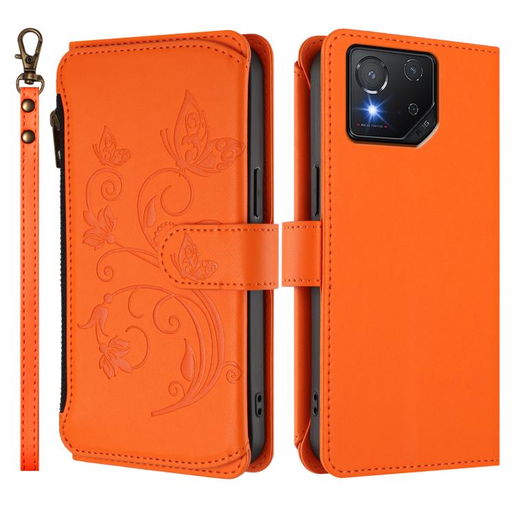For ASUS ROG Phone 8 / 8 Pro Butterfly Love Flower Multi-card Zipper Wallet Leather Phone Case