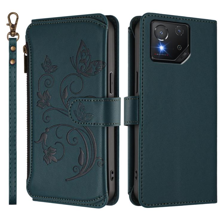 For ASUS ROG Phone 8 / 8 Pro Butterfly Love Flower Multi-card Zipper Wallet Leather Phone Case
