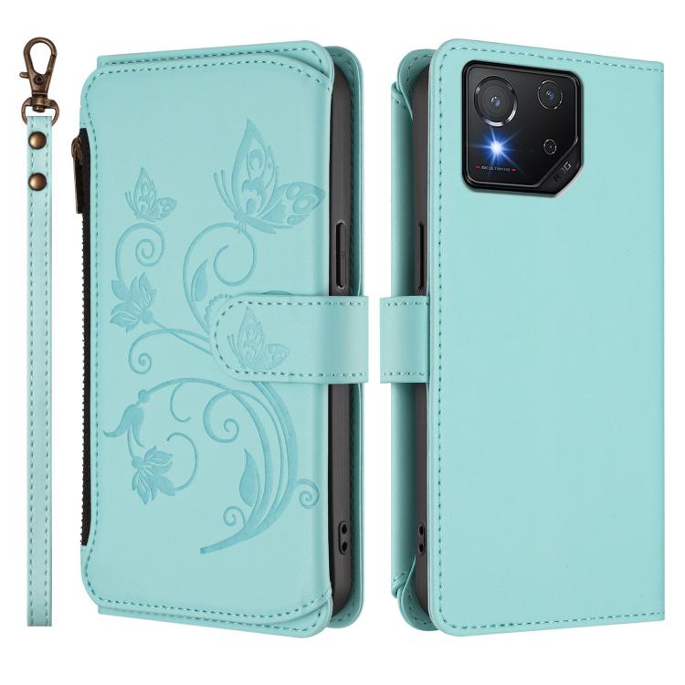 For ASUS ROG Phone 8 / 8 Pro Butterfly Love Flower Multi-card Zipper Wallet Leather Phone Case