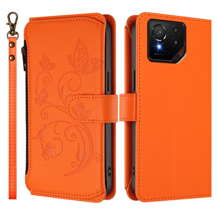 For ASUS ROG Phone 9 / 9 Pro Butterfly Love Flower Multi-card Zipper Wallet Leather Phone Case
