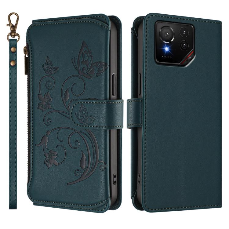 For ASUS ROG Phone 9 / 9 Pro Butterfly Love Flower Multi-card Zipper Wallet Leather Phone Case
