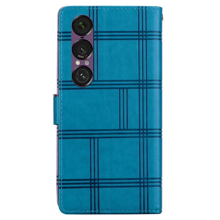 For Sony Xperia 1 VII Embossed Checkered Leather Phone Case