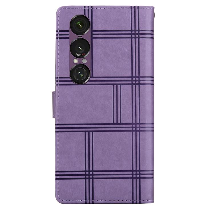 For Sony Xperia 1 VII Embossed Checkered Leather Phone Case