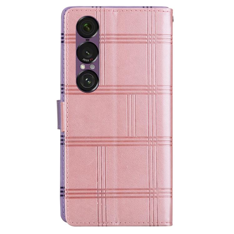 For Sony Xperia 1 VII Embossed Checkered Leather Phone Case