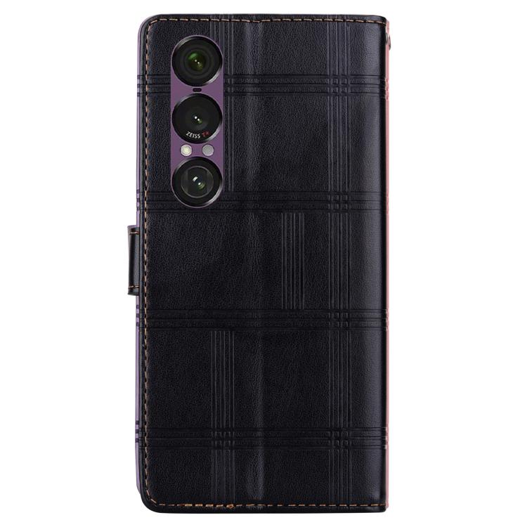 For Sony Xperia 1 VII Embossed Checkered Leather Phone Case