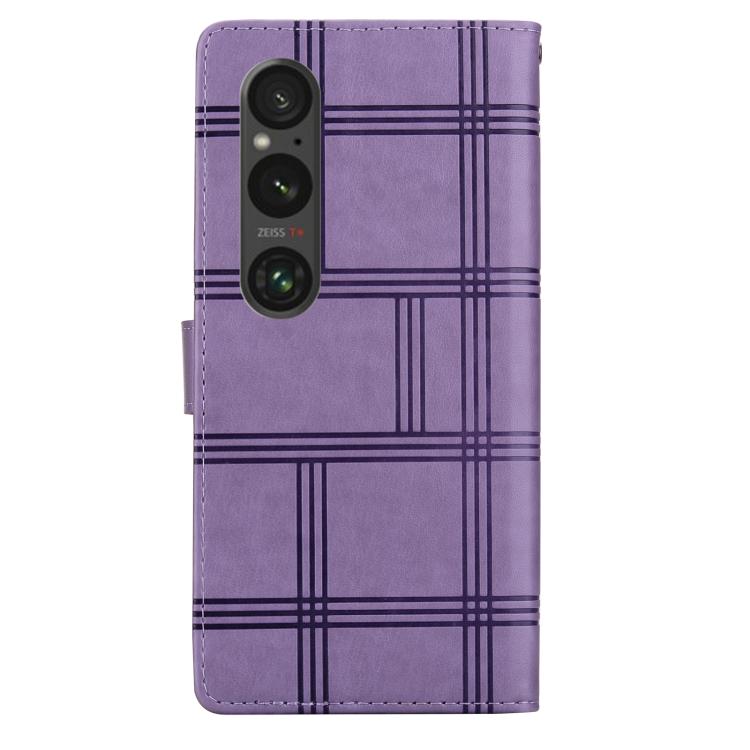 For Sony Xperia 1 VI Embossed Checkered Leather Phone Case