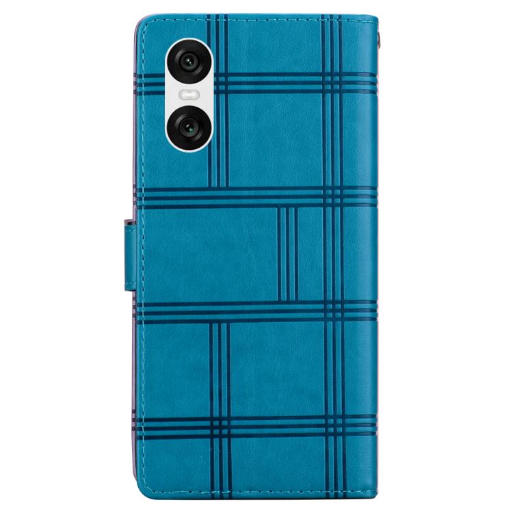 For Sony Xperia 10 VI Embossed Checkered Leather Phone Case