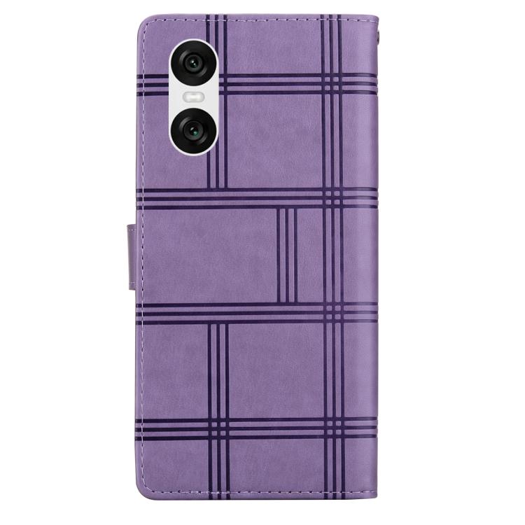 For Sony Xperia 10 VI Embossed Checkered Leather Phone Case