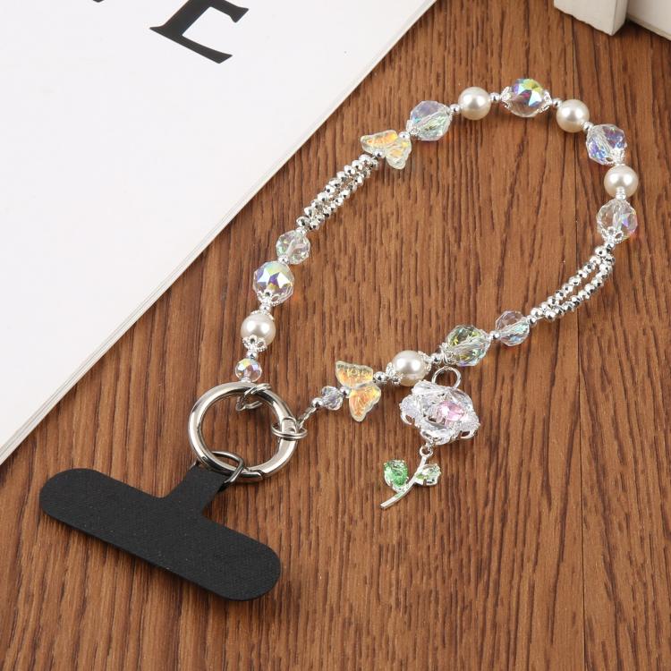 Zircon Flowers Bead Chain Phone Anti-lost Short Lanyard