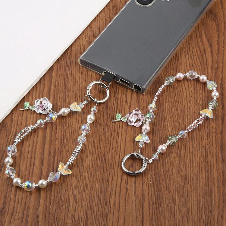 Zircon Flowers Bead Chain Phone Anti-lost Short Lanyard