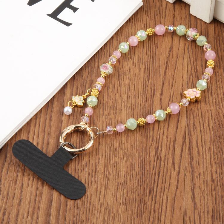Lotus Bead Chain Phone Anti-lost Short Lanyard - Pink Green