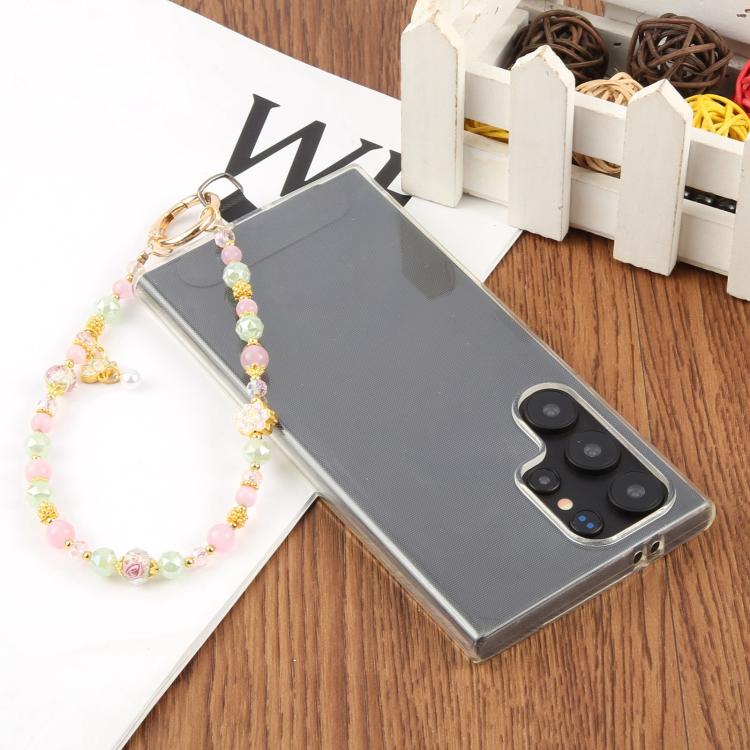 Lotus Bead Chain Phone Anti-lost Short Lanyard - Pink Green