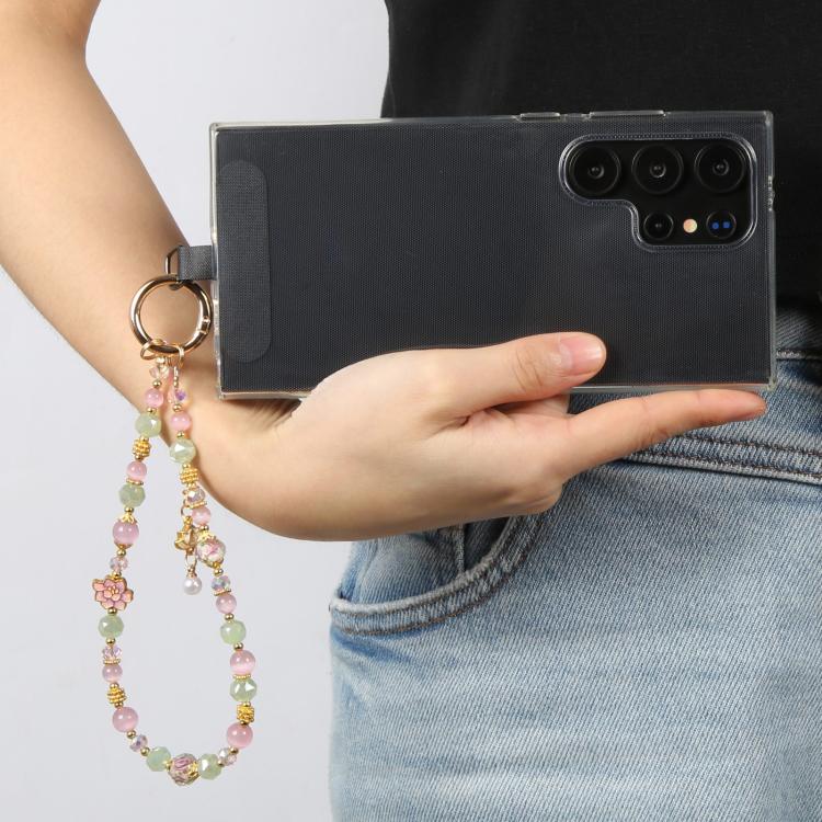 Lotus Bead Chain Phone Anti-lost Short Lanyard - Pink Green