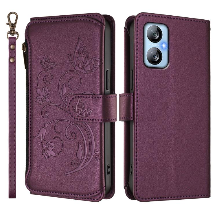 For Blackview A52 / A52 Pro Butterfly Love Flower Multi-card Zipper Wallet Leather Phone Case