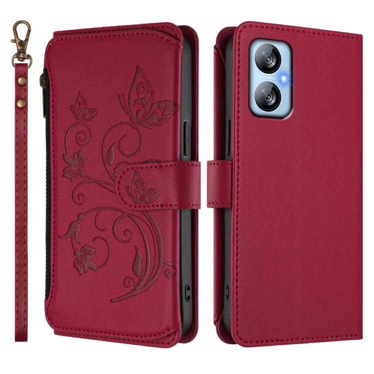 For Blackview A52 / A52 Pro Butterfly Love Flower Multi-card Zipper Wallet Leather Phone Case