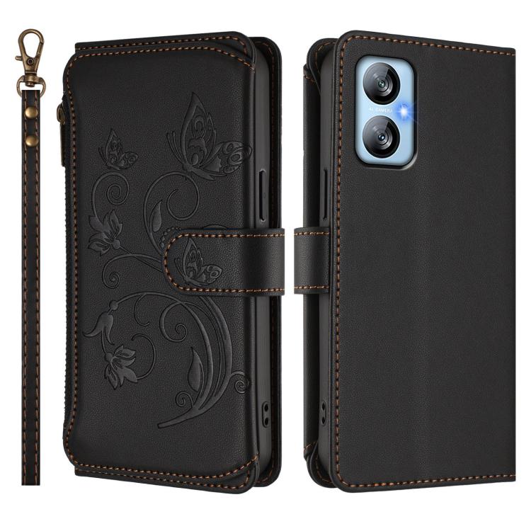 For Blackview A52 / A52 Pro Butterfly Love Flower Multi-card Zipper Wallet Leather Phone Case