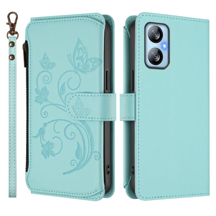 For Blackview A52 / A52 Pro Butterfly Love Flower Multi-card Zipper Wallet Leather Phone Case