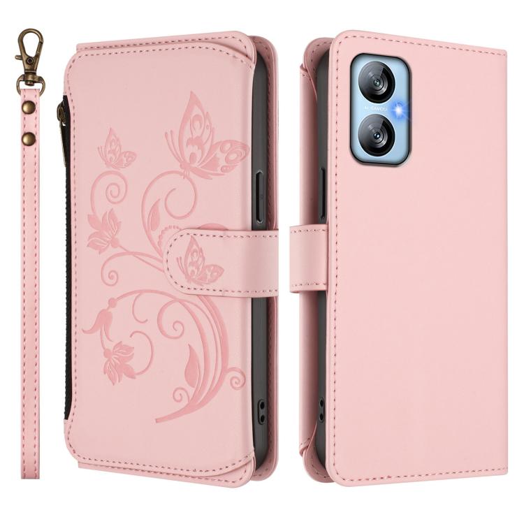 For Blackview A52 / A52 Pro Butterfly Love Flower Multi-card Zipper Wallet Leather Phone Case
