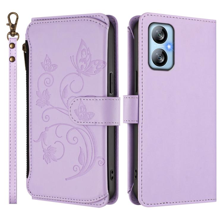 For Blackview A52 / A52 Pro Butterfly Love Flower Multi-card Zipper Wallet Leather Phone Case