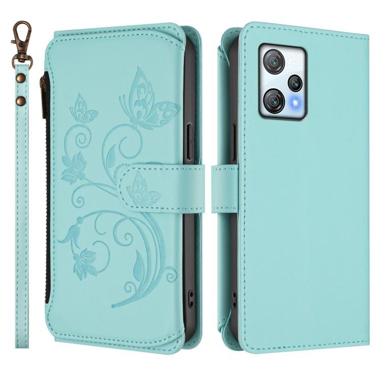For Blackview A53 Butterfly Love Flower Multi-card Zipper Wallet Leather Phone Case