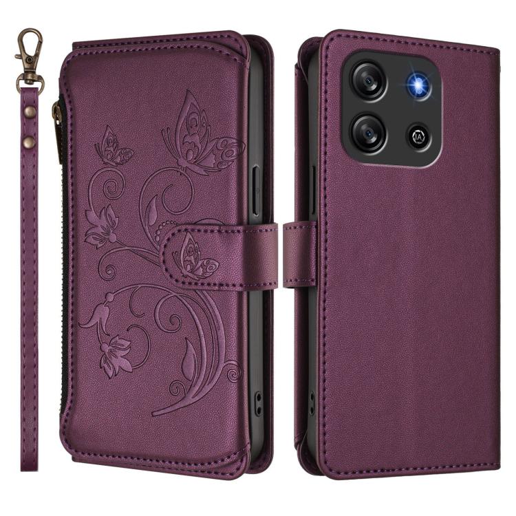 For Blackview Oscal FLAT 1C Butterfly Love Flower Multi-card Zipper Wallet Leather Phone Case