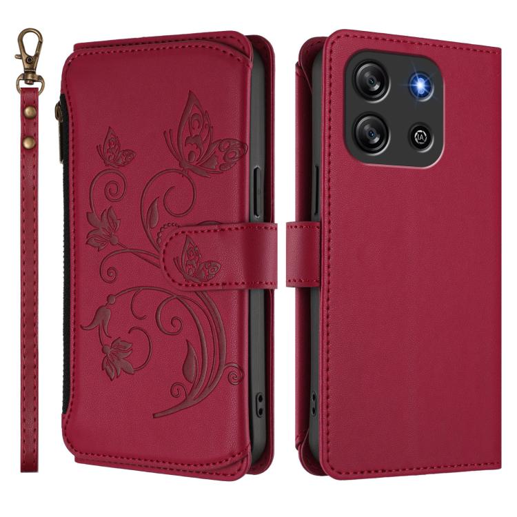 For Blackview Oscal FLAT 1C Butterfly Love Flower Multi-card Zipper Wallet Leather Phone Case