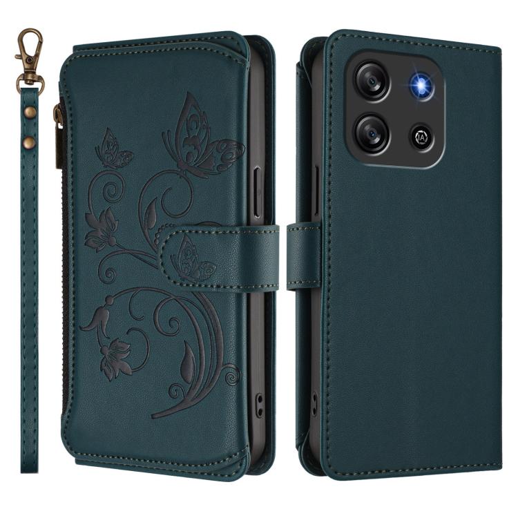 For Blackview Oscal FLAT 1C Butterfly Love Flower Multi-card Zipper Wallet Leather Phone Case