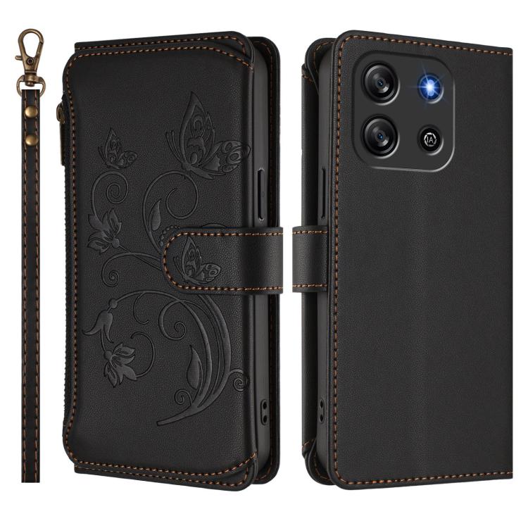 For Blackview Oscal FLAT 1C Butterfly Love Flower Multi-card Zipper Wallet Leather Phone Case
