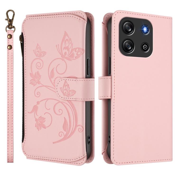For Blackview Oscal FLAT 1C Butterfly Love Flower Multi-card Zipper Wallet Leather Phone Case