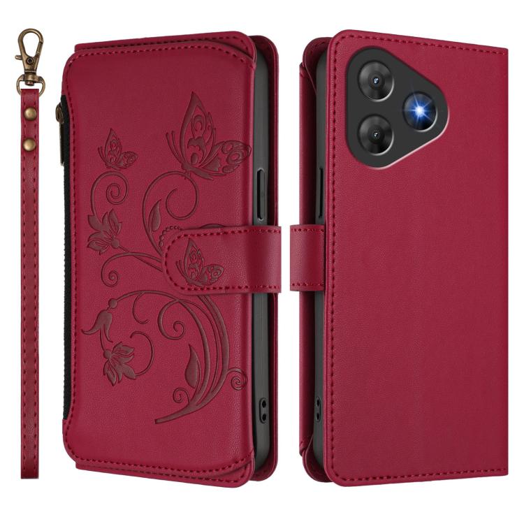 For Blackview Oscal Flat 2 / 2C Butterfly Love Flower Multi-card Zipper Wallet Leather Phone Case