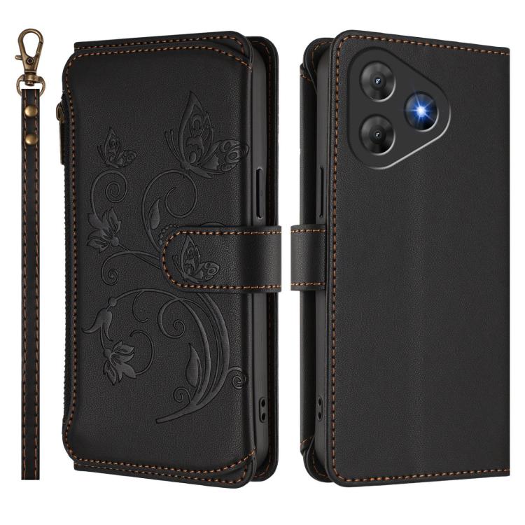 For Blackview Oscal Flat 2 / 2C Butterfly Love Flower Multi-card Zipper Wallet Leather Phone Case