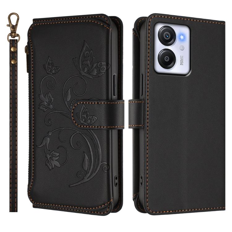 For Blackview Oscal Modern 8 / Color 8 Butterfly Love Flower Multi-card Zipper Wallet Leather Phone Case